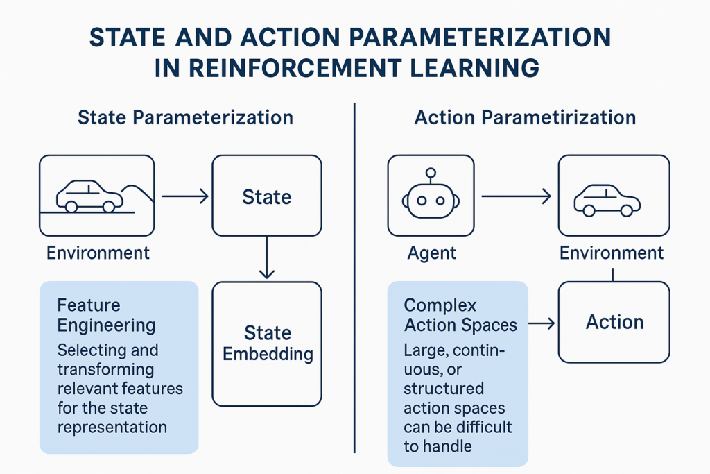 Reinforcement Learning State Parametrization and Action Parametrization
